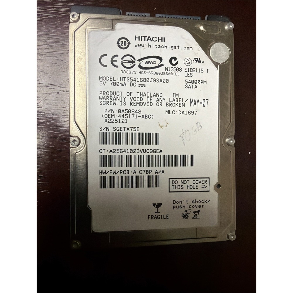 💻 Hitachi HTS541680J9SA00 80GB 5400RPM 2.5" SATA Laptop Tested And Good To Go